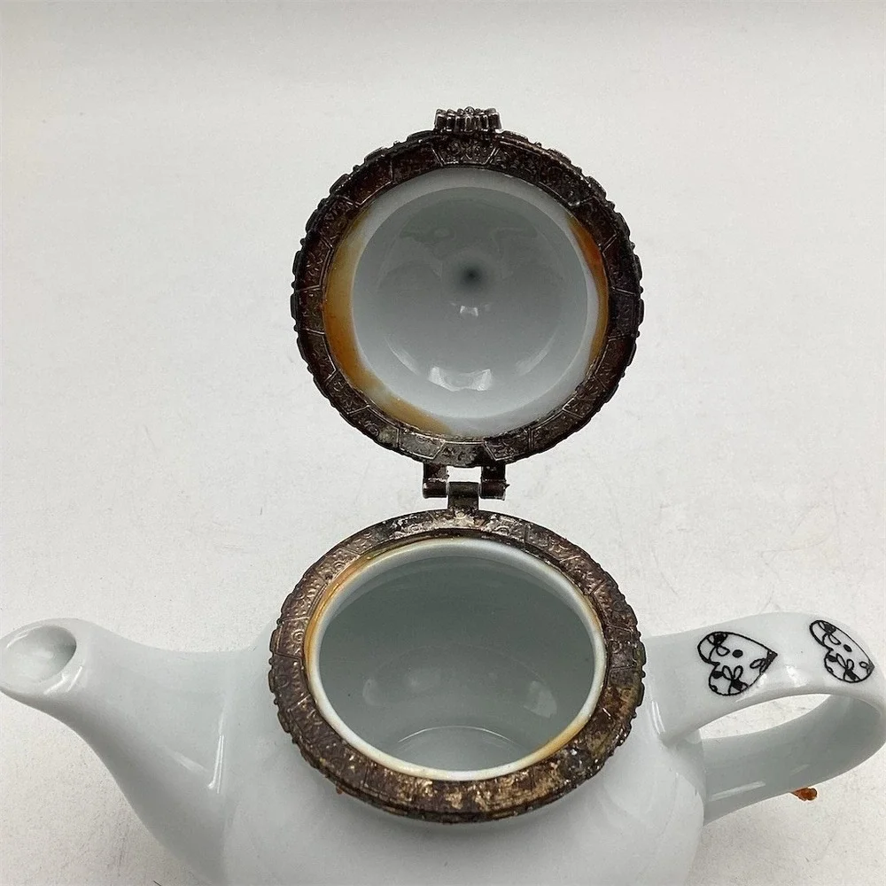 Grandmother Mini Teapot Trinket Box White Hinged Lid Heart‎ Handle